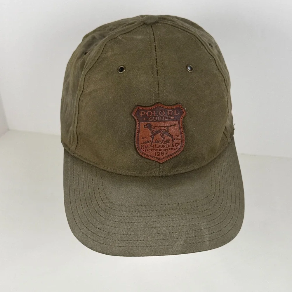 Polo Ralph Lauren Hat Cap Oilcloth Wax Guide Sportsman Leather Patch Strap Back